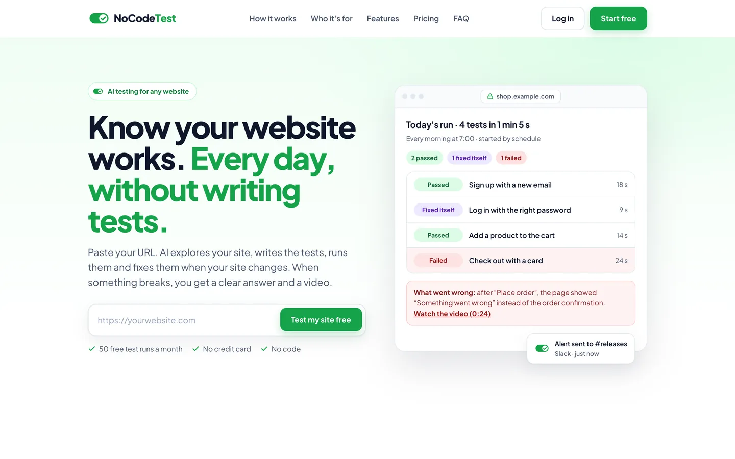 The NoCodeTest website